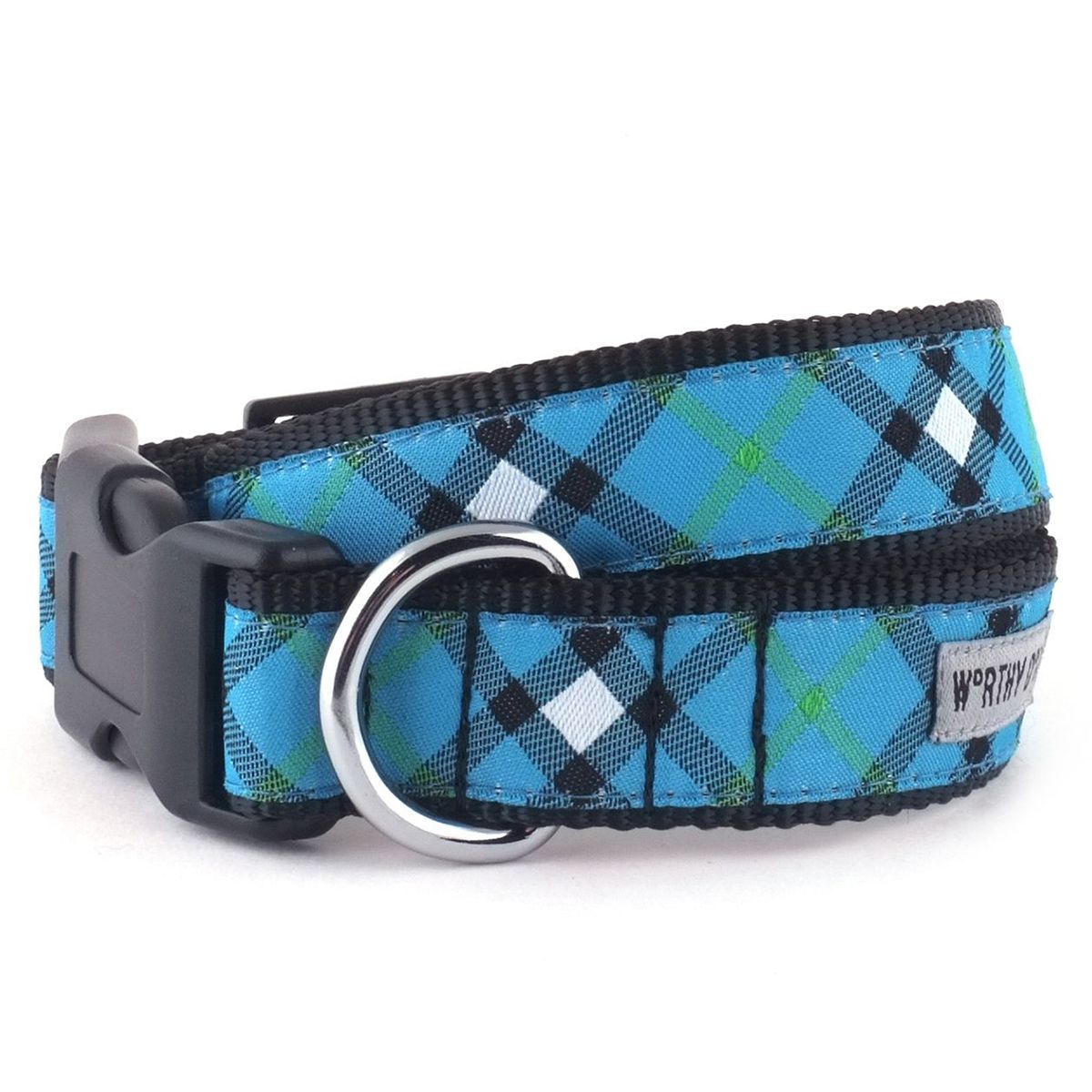 Bias Plaid Dog Collar Blue
