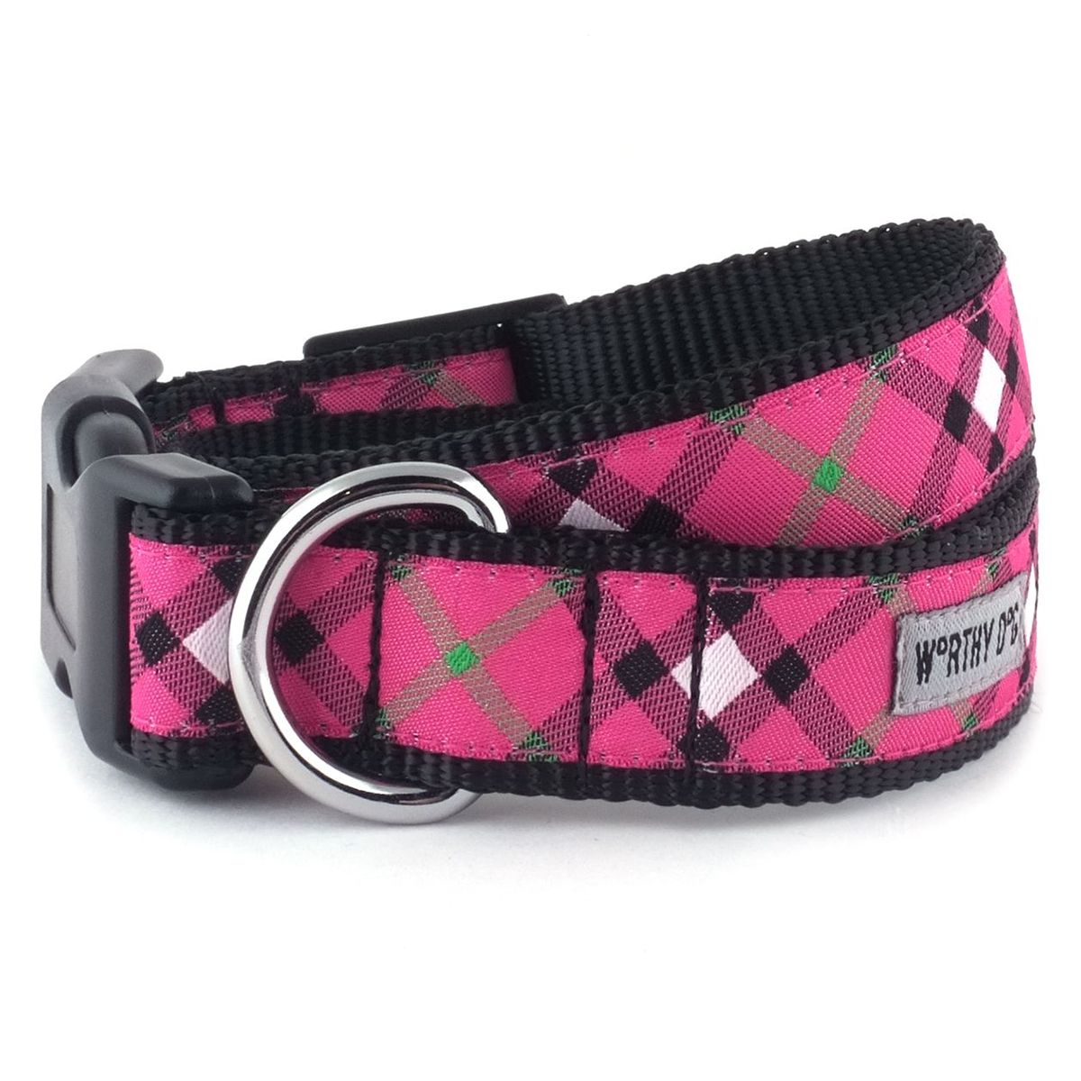 Bias Plaid Dog Collar Hot Pink