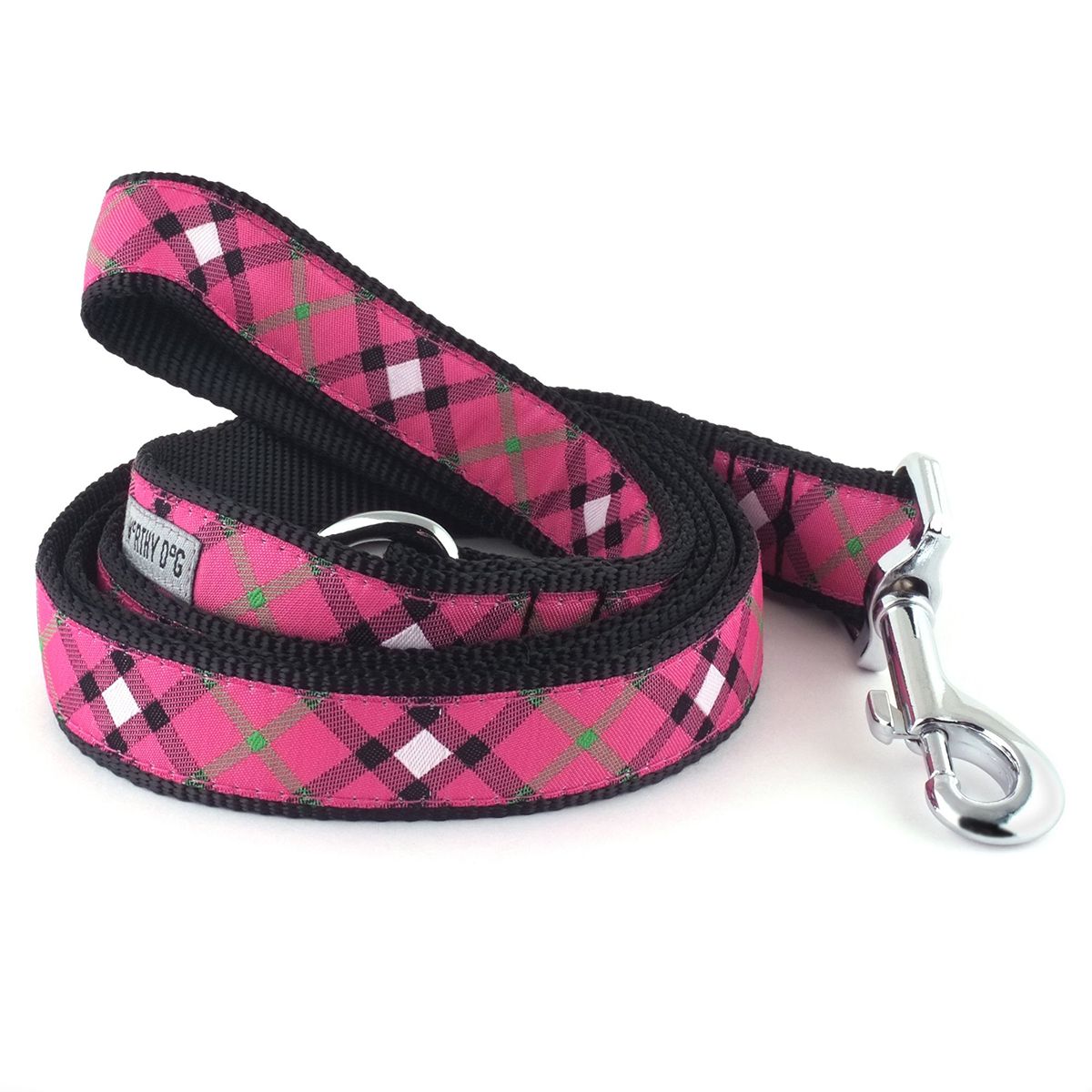 Bias Plaid Dog Leash Hot Pink